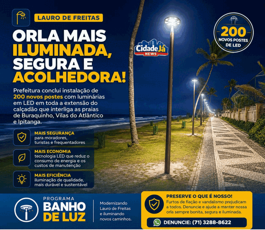 Orla de Lauro de Freitas recebe nova iluminação em LED