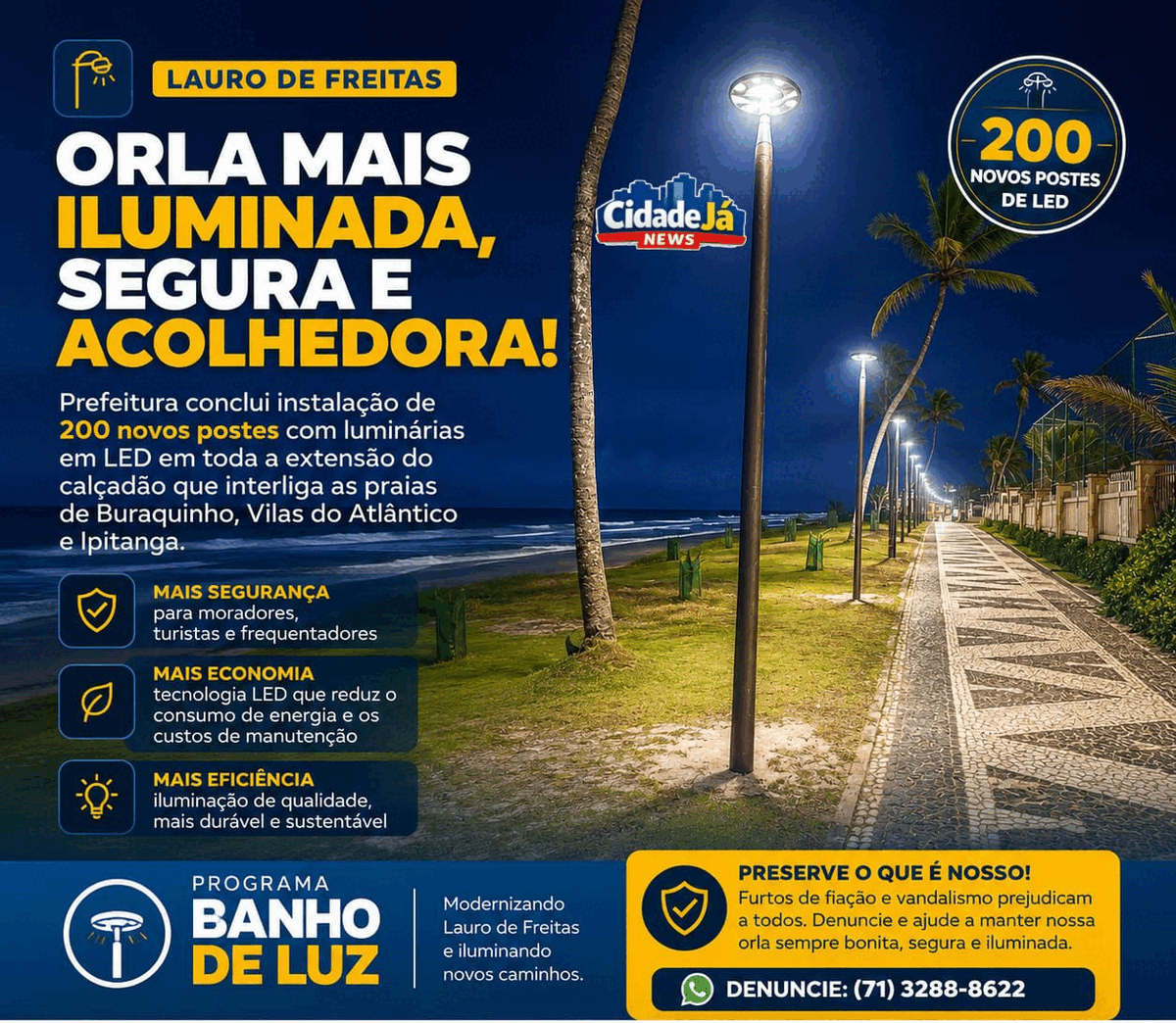 Orla de Lauro de Freitas recebe nova iluminação em LED