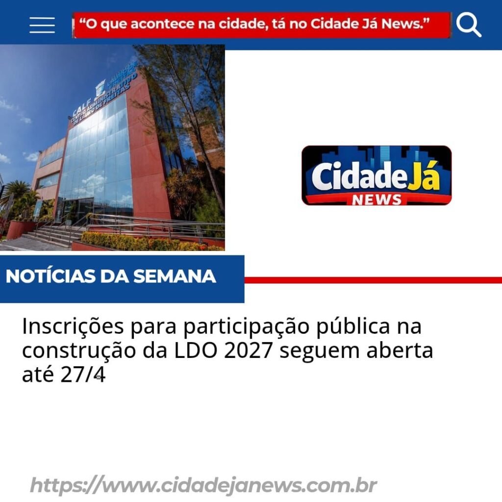 Inscrições para participação pública na construção da LDO 2027 seguem aberta até 27/4
